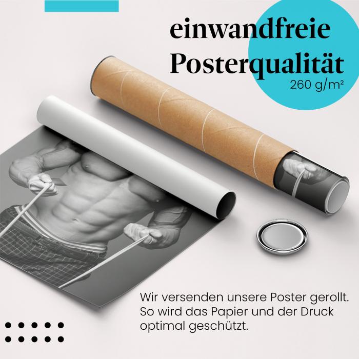 Gerolltes Poster "Krafttraining", Mann, Fitnessband.